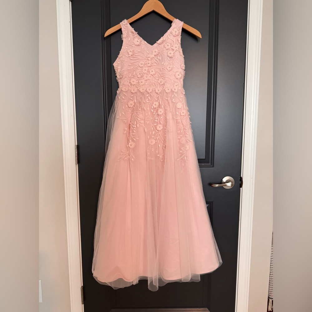 Chantilly Place Blush Pink Tulle Floral Appliqué Dress Girls Size 12 Formal